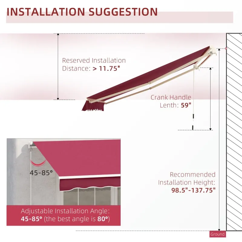 10’x8’ Manual Retractable Sun Shade Patio Awning - Wine Red