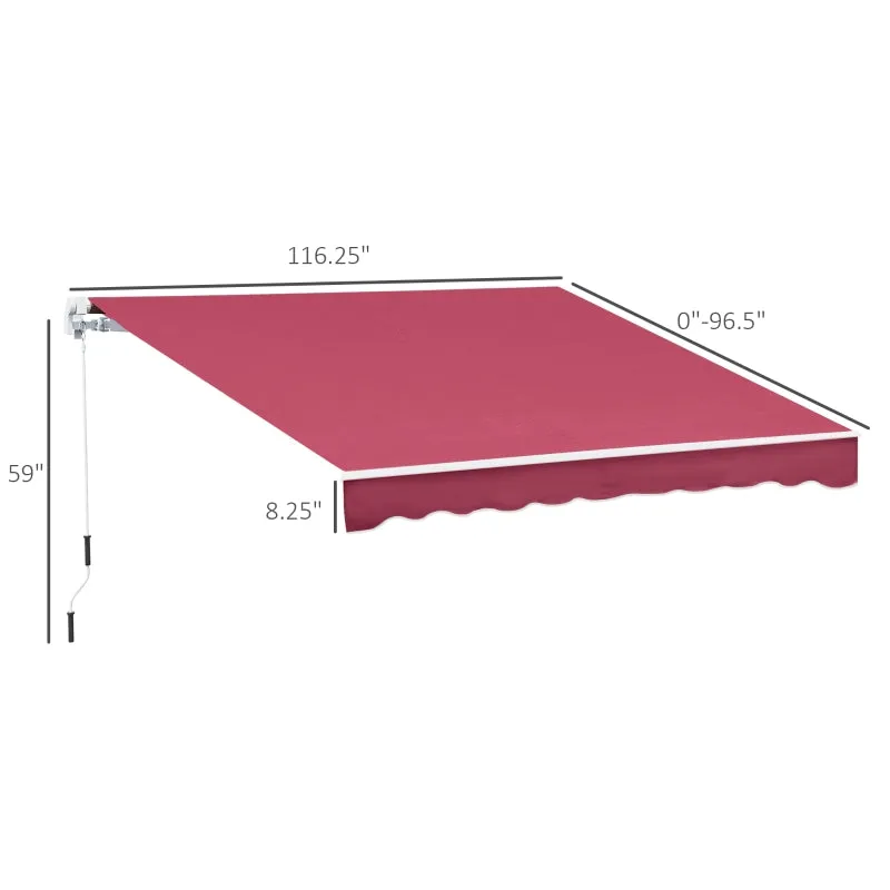 10’x8’ Manual Retractable Sun Shade Patio Awning - Wine Red