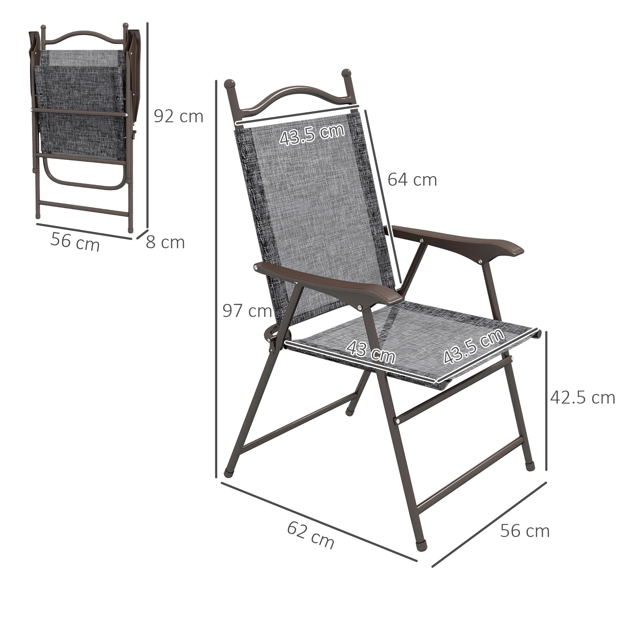 2 Pieces Folding Patio Camping Chairs Set, Sports Chairs for Adults with Armrest, Mesh Fabric Seat for Lawn