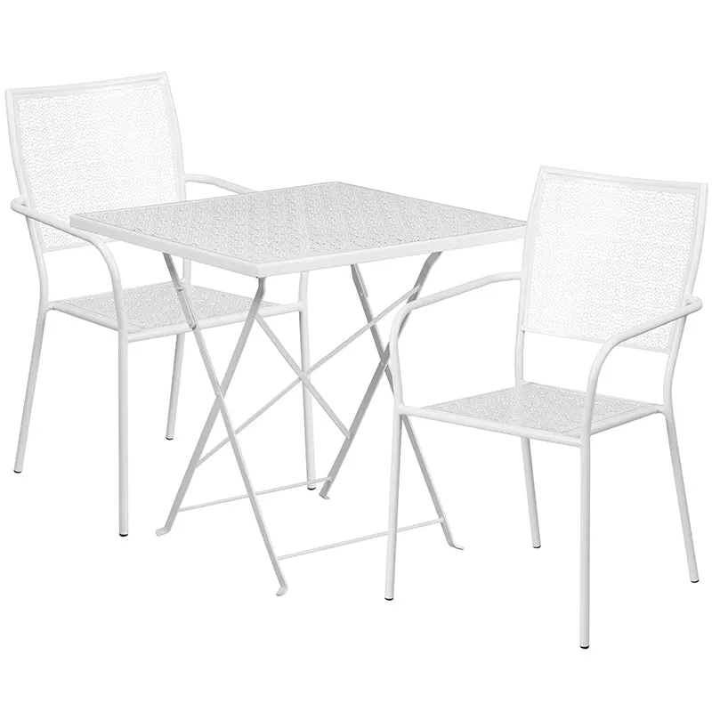 28SQ White Fold Patio Set CO-28SQF-02CHR2-WH-GG