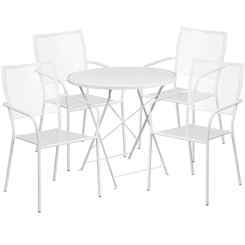 30RD White Fold Patio Set CO-30RDF-02CHR4-WH-GG