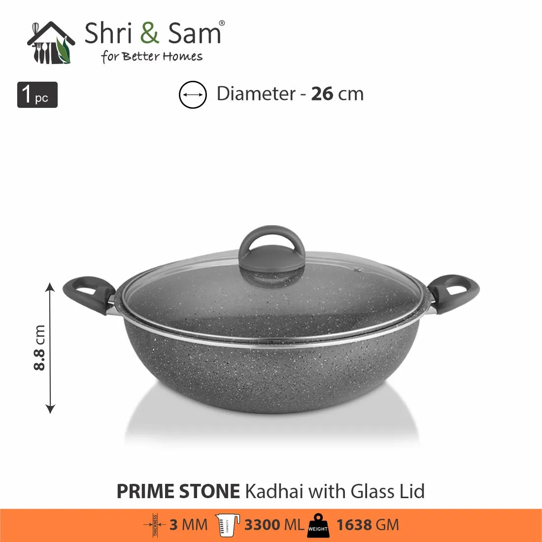 Aluminium Non-Stick Kadhai with Glass Lid Primestone