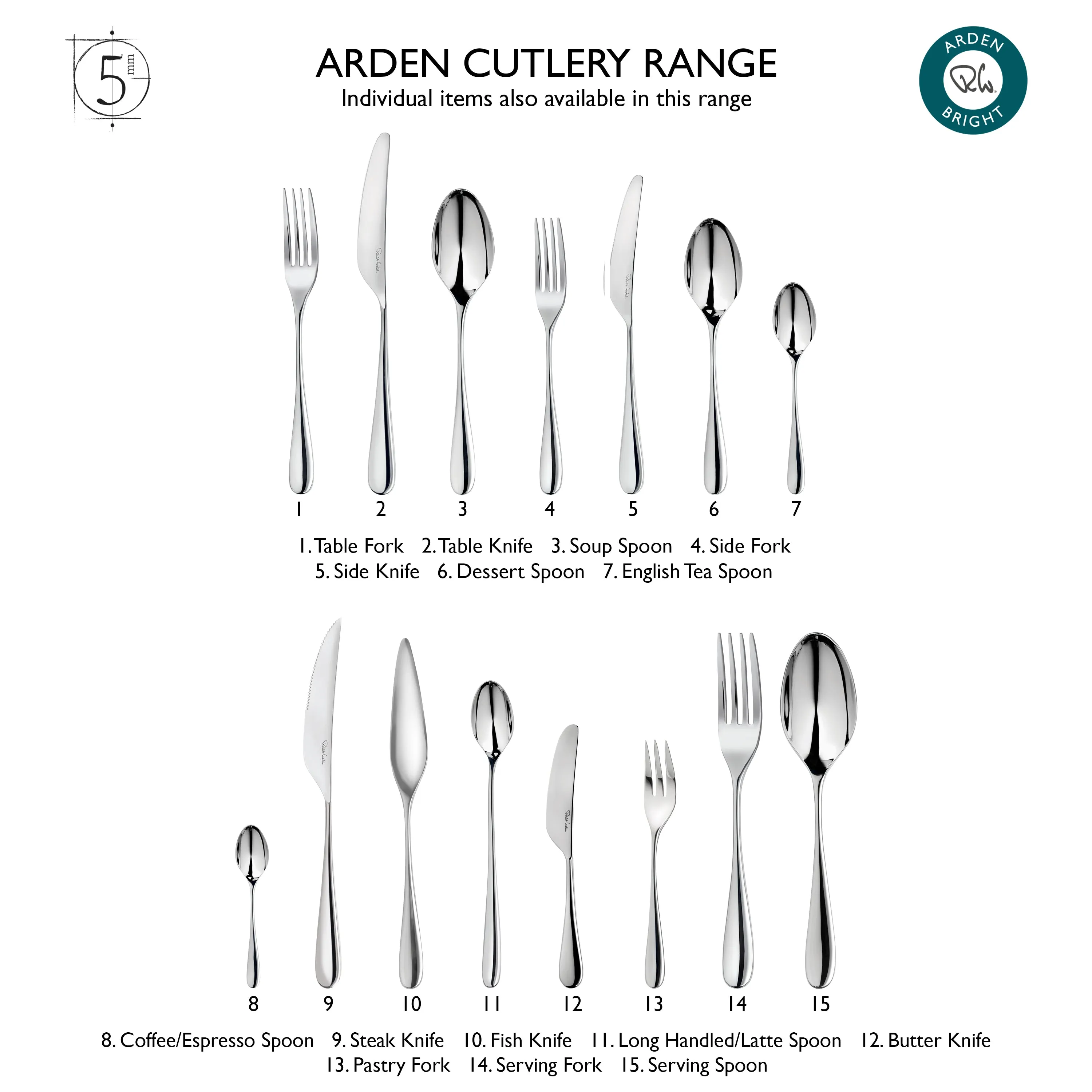 Arden Bright Cutlery Set, 24 Piece for 6 People