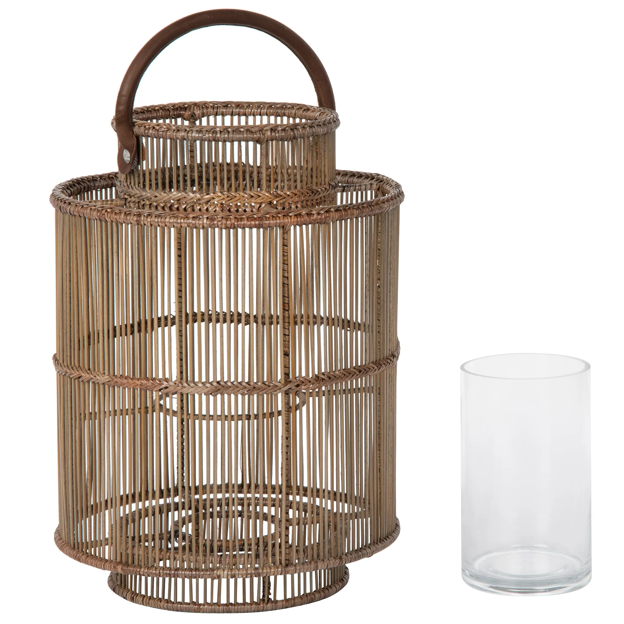 Baja Decorative Rattan Candle Hurricane Lanterns, Natural