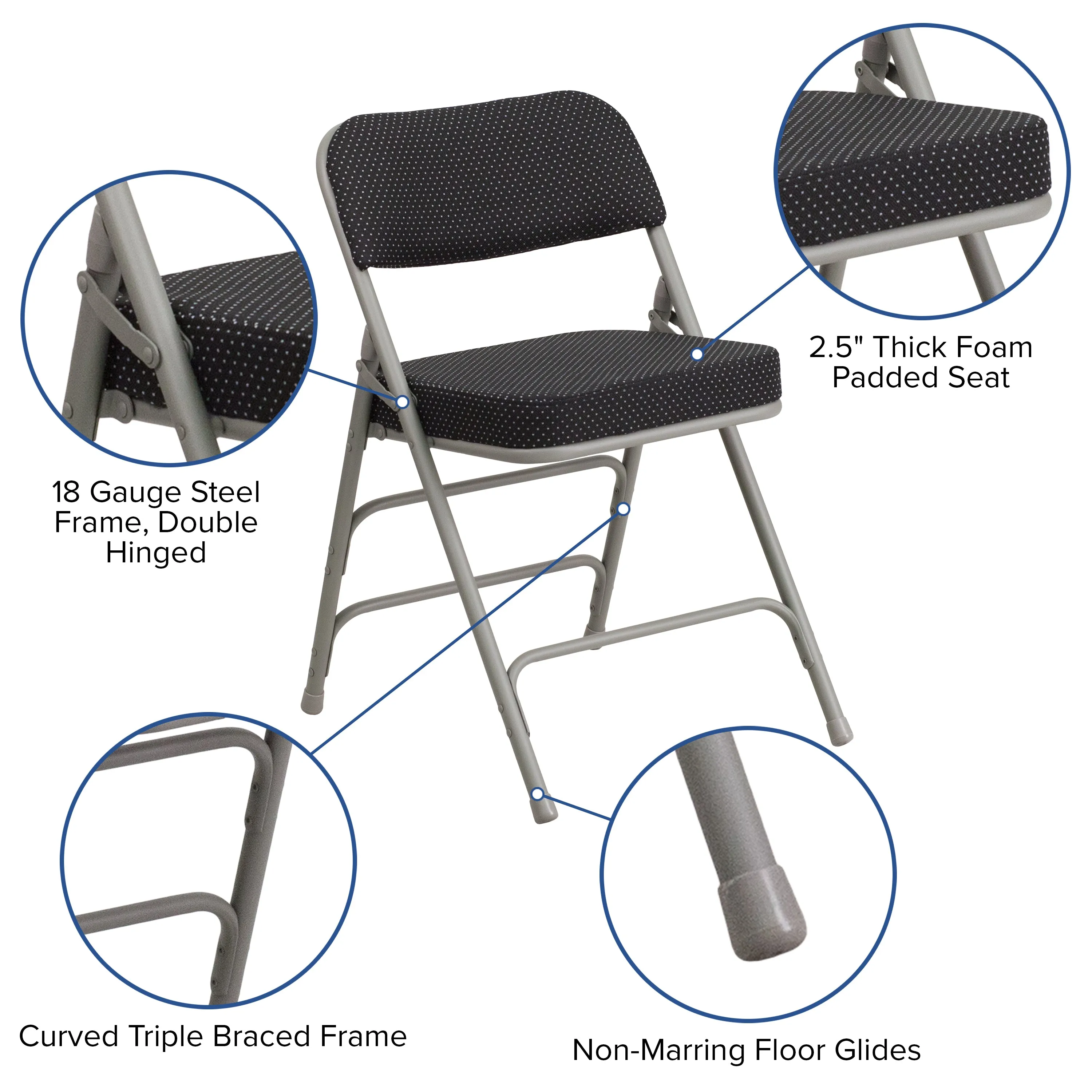 Black Fabric Folding Chair 2-AW-MC320AF-BK-GG