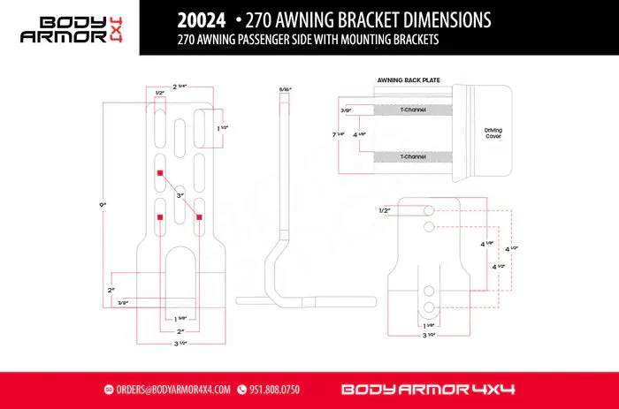 BODY ARMOR 4X4 | Sky Ridge 270 Awning Passenger Side With Mounting Brackets (20024)