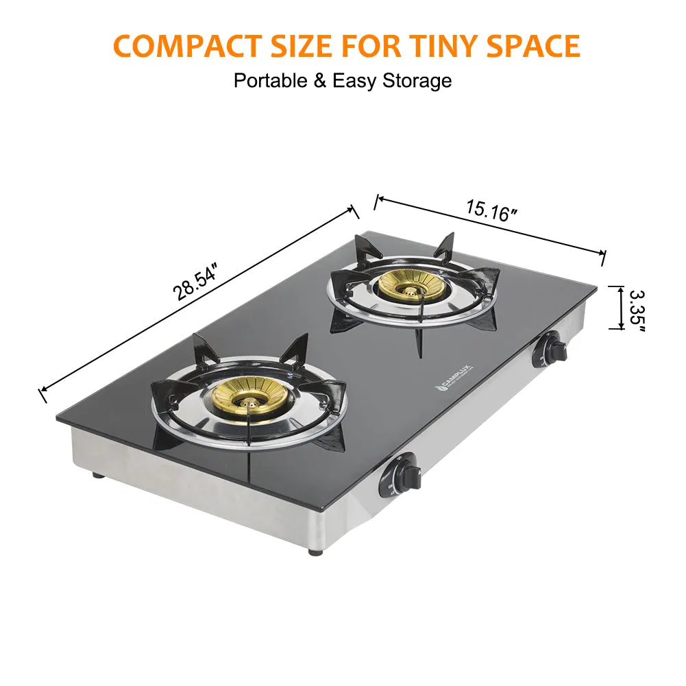 Camplux Propane Gas Cooktop Tempered Glass Double Burners Stove