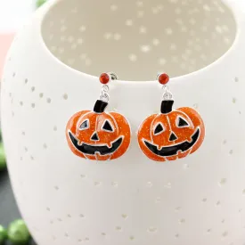 Enamel Jack-O-Lantern Halloween Earrings