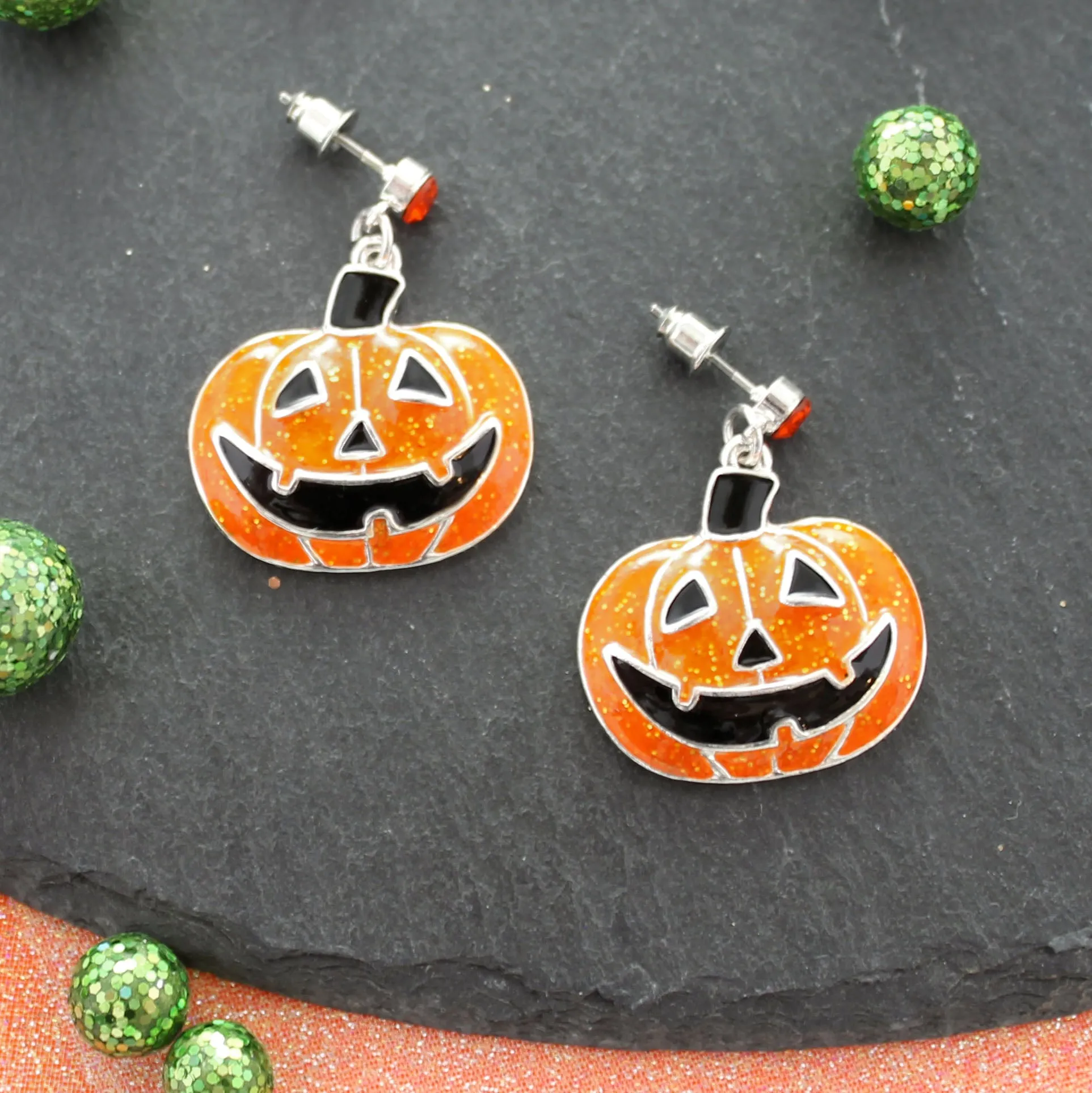 Enamel Jack-O-Lantern Halloween Earrings