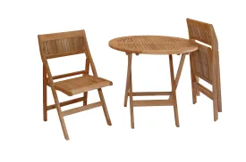 Foldable Teak 3-Piece Round Bistro Set, Arrives Fully Assembled In 5-9 Working Days.