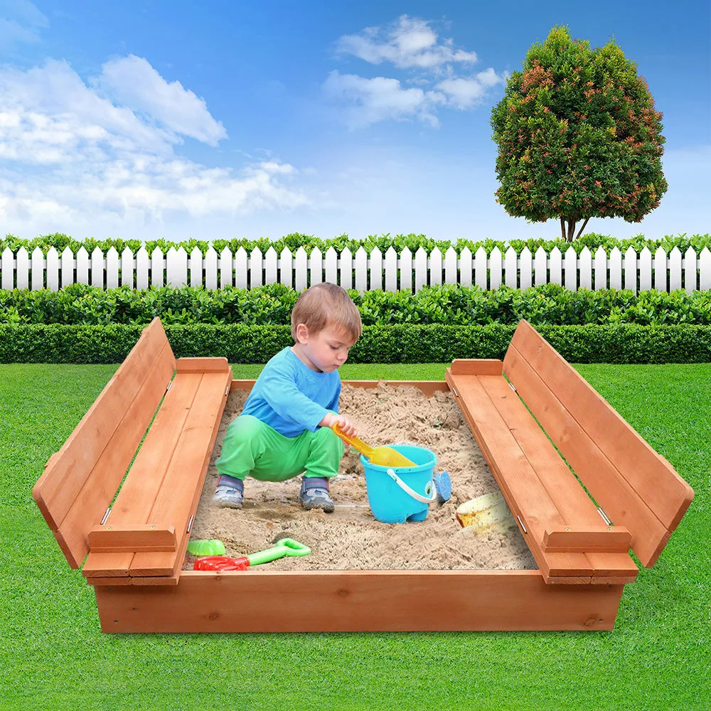 Foldable Wooden Sandpit with Benches, 90cm - Keezi