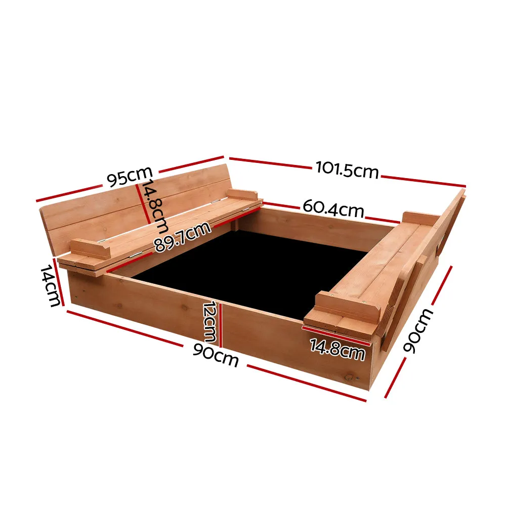 Foldable Wooden Sandpit with Benches, 90cm - Keezi