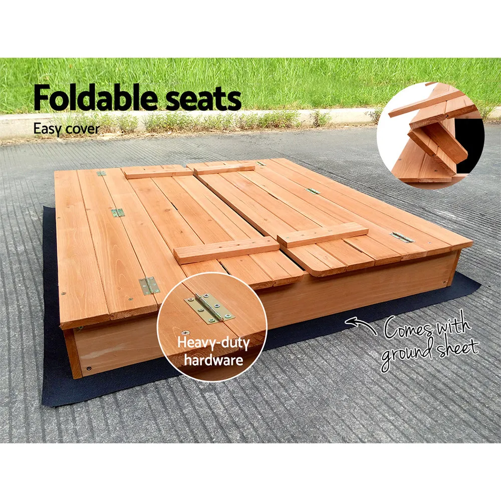 Foldable Wooden Sandpit with Benches, 90cm - Keezi