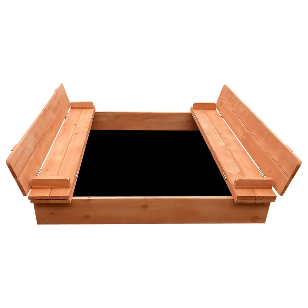 Foldable Wooden Sandpit with Benches, 90cm - Keezi