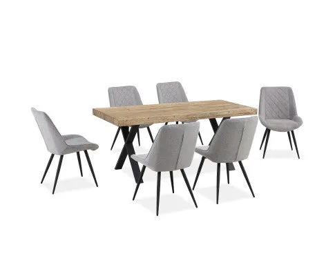 Helenium Dining Chair Set of 8 Fabric Seat with Metal Frame - Granite