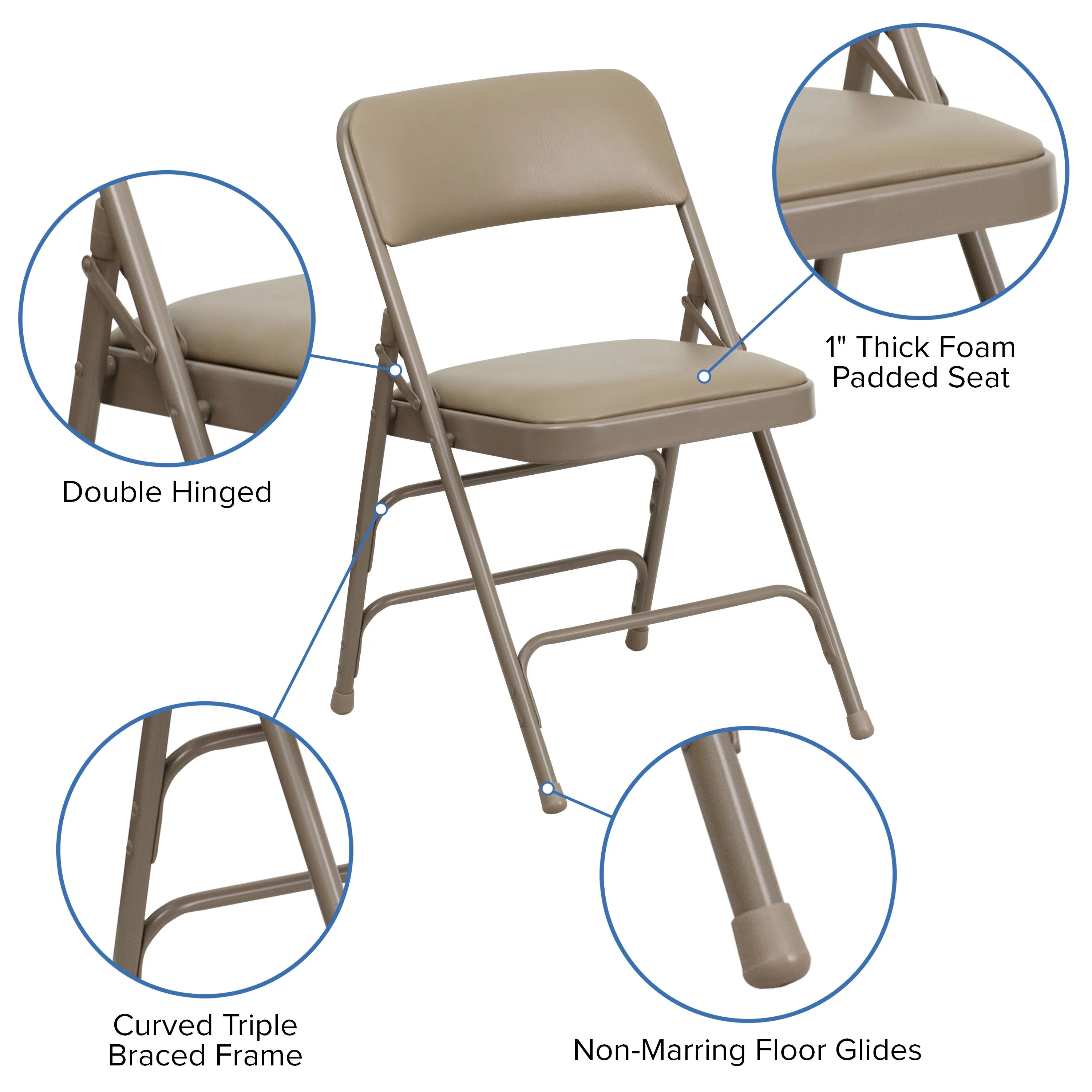 HERCULES Series Curved Triple Braced & Double Hinged Upholstered Metal Folding Chair