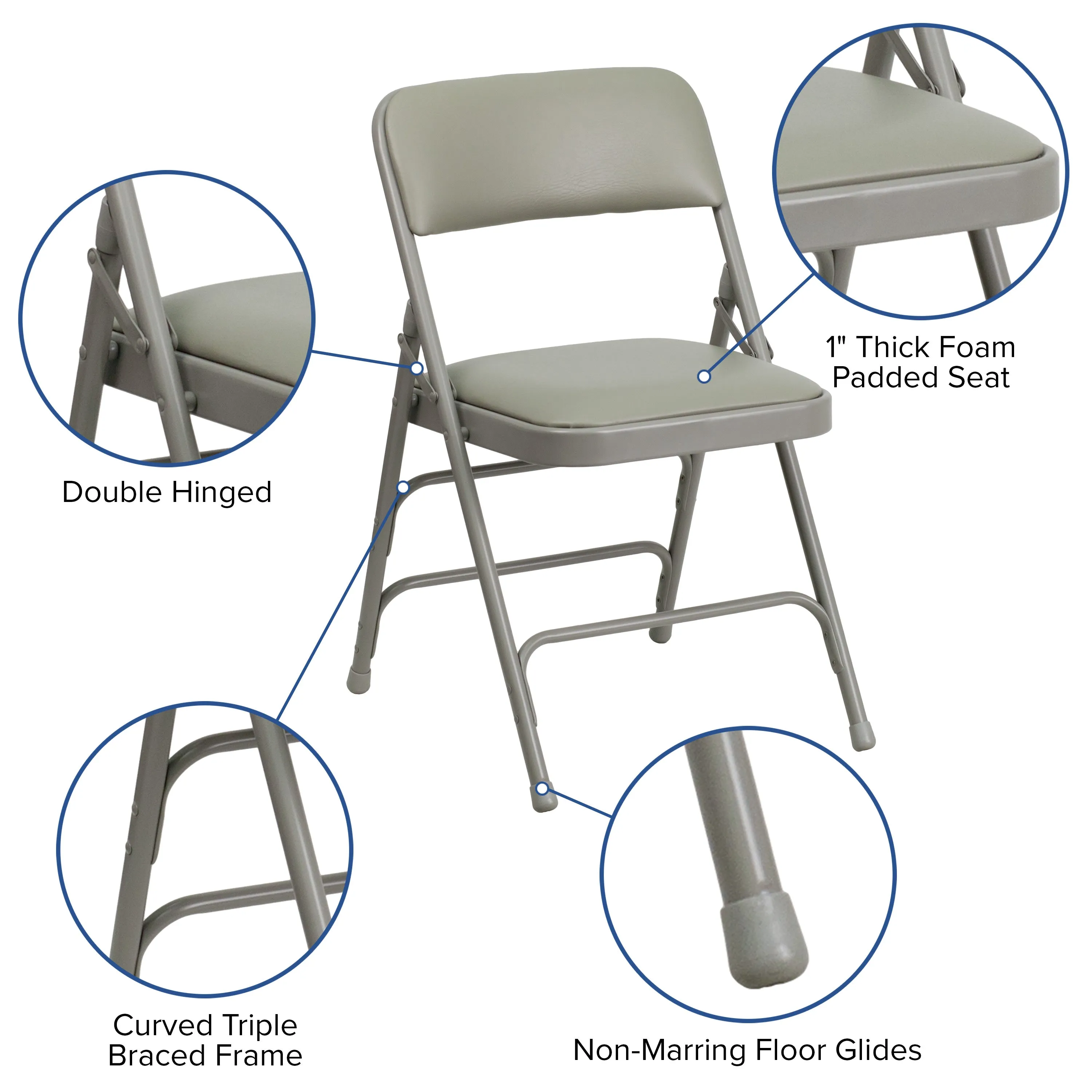 HERCULES Series Curved Triple Braced & Double Hinged Upholstered Metal Folding Chair