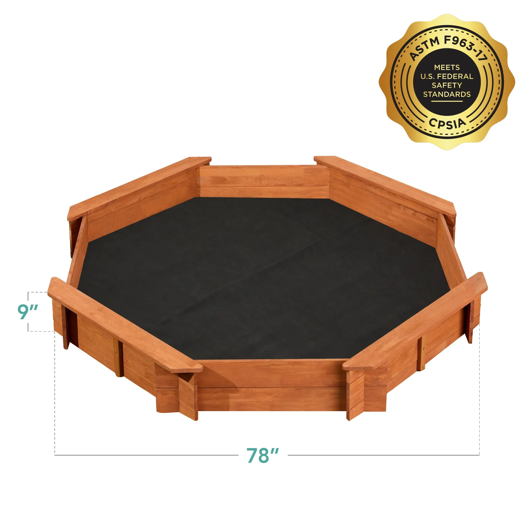 Kid's Wooden Octagonal Sandbox w/ Sand Cover, 4 Reinforced Benches, 8 Seats