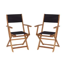 Martindale Indoor/Outdoor Folding Acacia Wood Patio Bistro Chairs with X Base Frame with Arms and Textilene Back and Seat, Set of 2