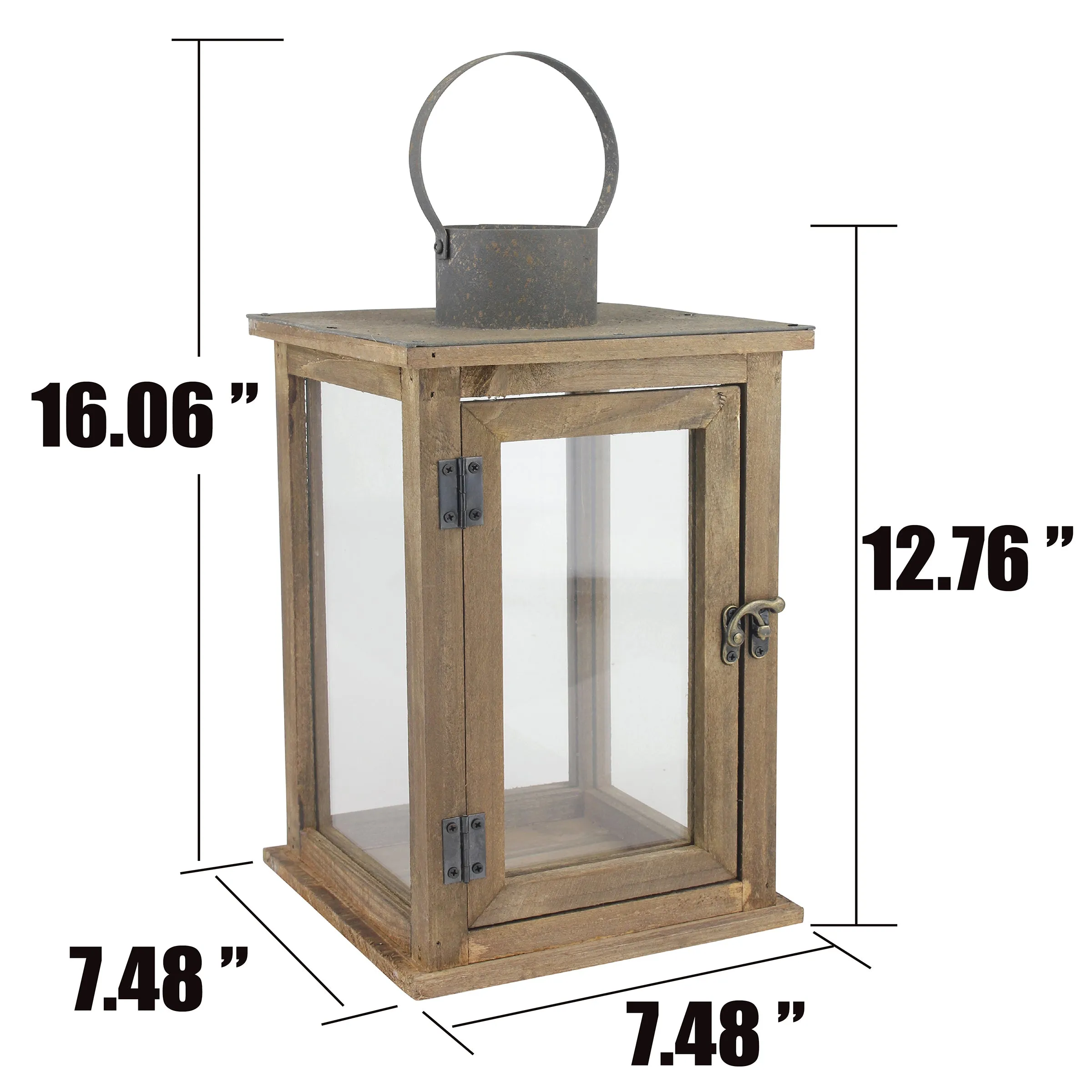 Medium Rustic Wood Lantern - 11 Inch Hurricane Candle Lantern (WS)