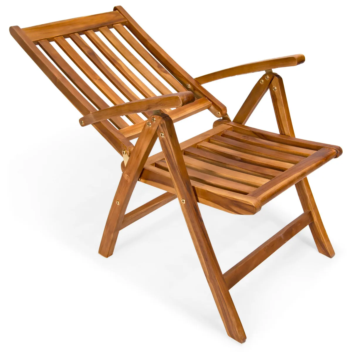 Teak 5-Position Folding Arm Chair - W24'' - D26'' - H42'' - Ships Free Fully Assembled Ready for Immediate Use.