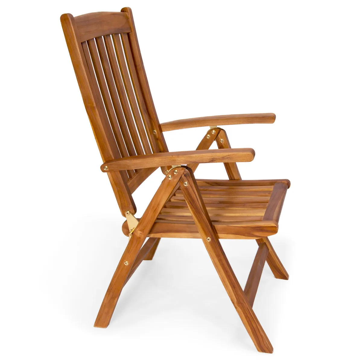 Teak 5-Position Folding Arm Chair - W24'' - D26'' - H42'' - Ships Free Fully Assembled Ready for Immediate Use.