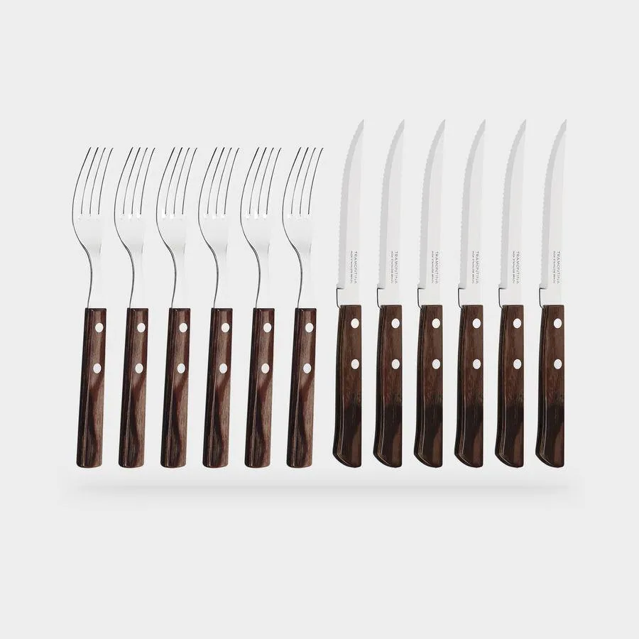 Tramontina 12 Piece Wood Handle Steak Knife & Fork Set